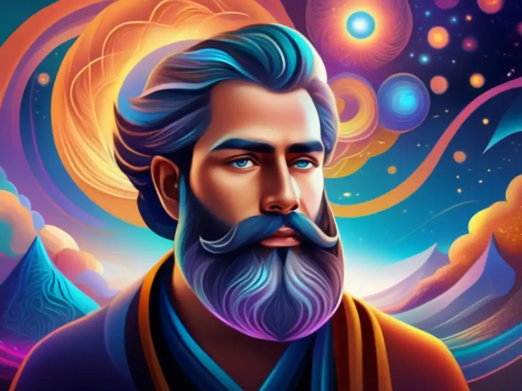 Isaac Luria, el 'Ari', medita en un paisaje cósmico, rodeado de energía espiritual