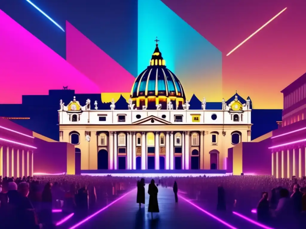 La Ciudad del Vaticano: Tradición y Futuro en Debate Un paisaje futurista del Vaticano, con modernos edificios fusionándose con la arquitectura histórica