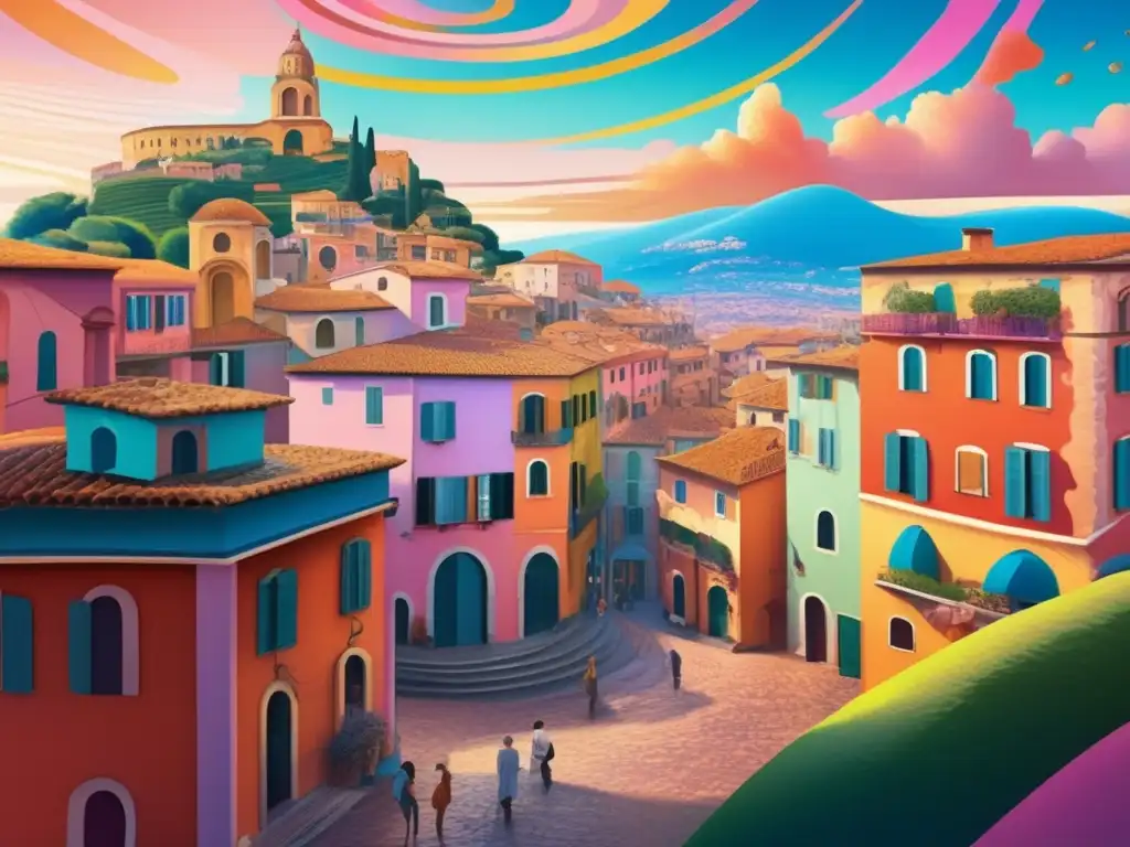 Un paisaje italiano surrealista con elementos de las películas de Federico Fellini