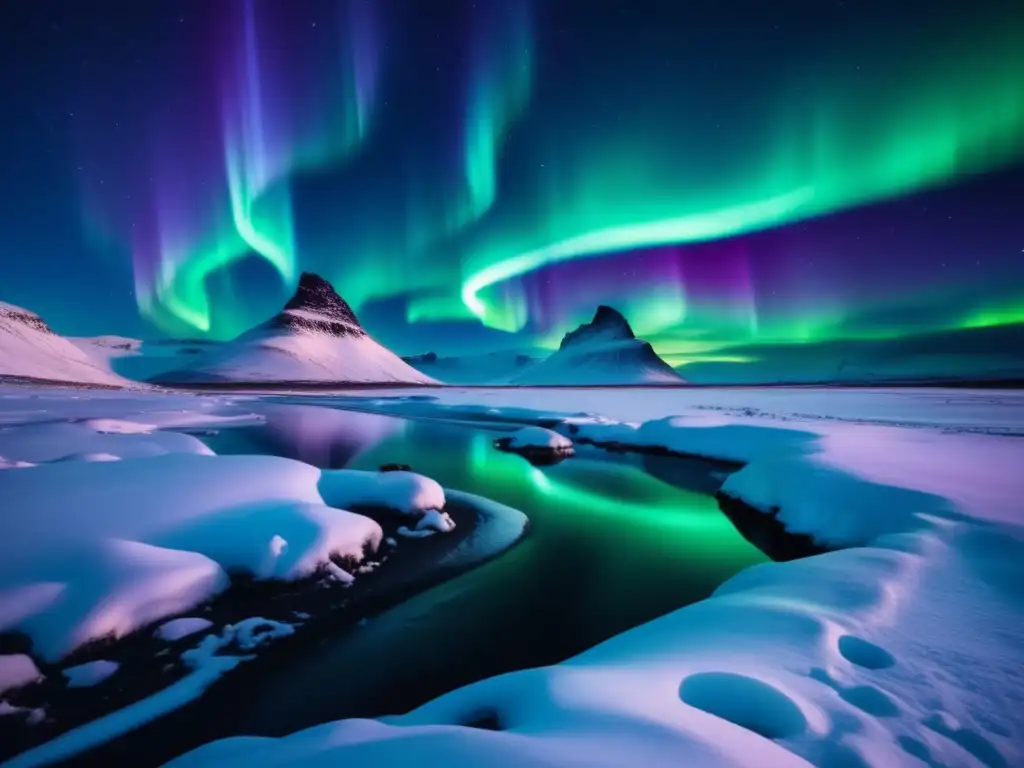Un paisaje mágico con auroras boreales en Islandia, evocando el folclore y festividades islandesas Sigurdur Nordal