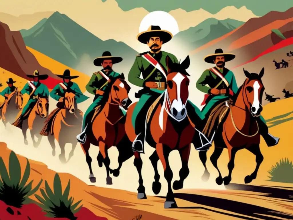 Pancho Villa lidera a soldados revolucionarios en un terreno montañoso