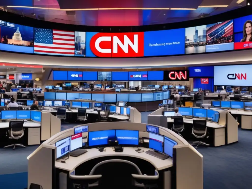 Un panorama detallado en 8k de la bulliciosa sala de redacción de CNN