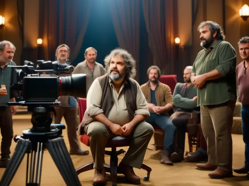 Peter Jackson dirige con pasión a su equipo en el set, mostrando su dedicación a la producción