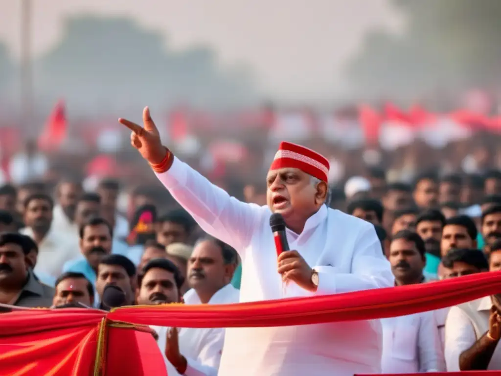 Mulayam Singh Yadav lidera con pasión un gran mitin político en Uttar Pradesh, destacando su influencia y liderazgo en el socialismo