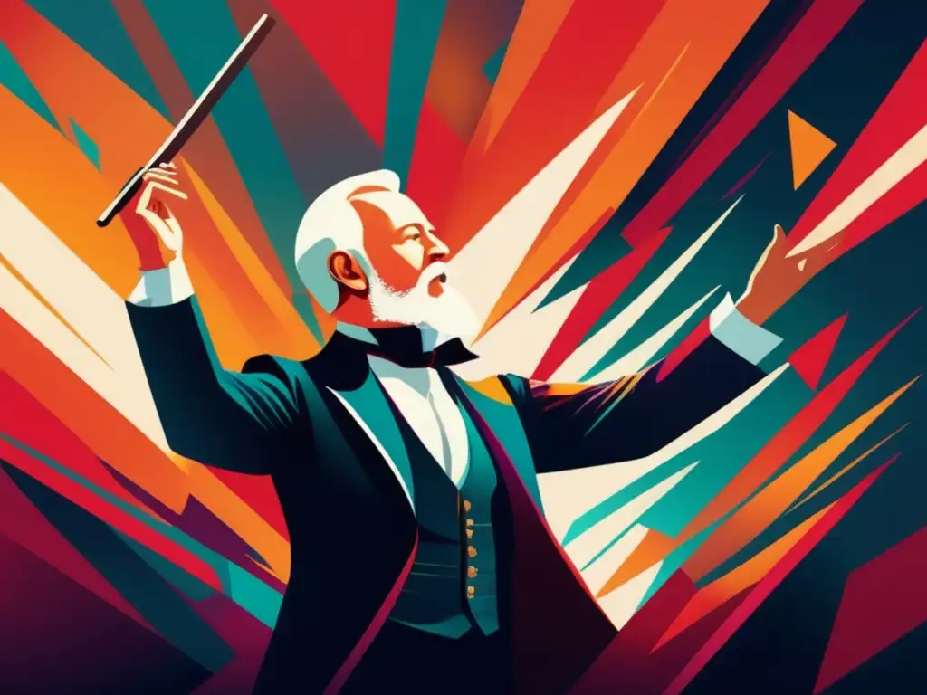 Tchaikovsky dirige con pasión su sinfonía rusa, en un escenario moderno y vibrante