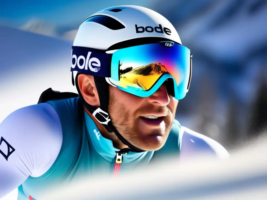 Bode Miller se desliza por la pendiente nevada, reflejando la montaña