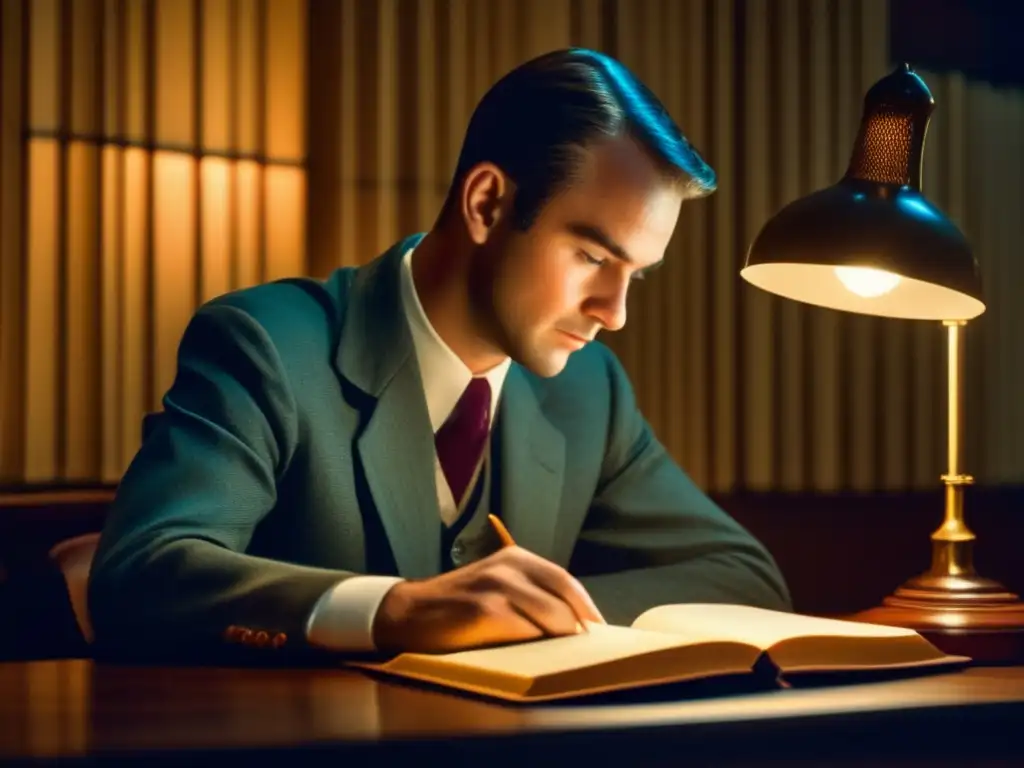 En la penumbra de una habitación, Seymour Cray absorbe conocimiento de un libro en su escritorio, iluminado por una lámpara cálida