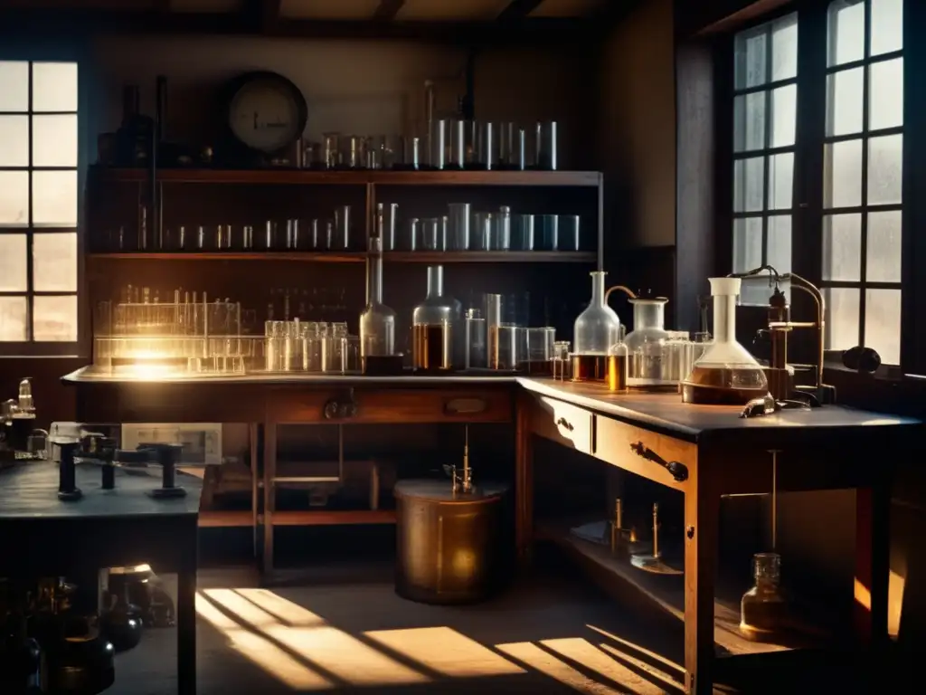 En la penumbra de un viejo laboratorio, se vislumbra el legado de Alessandro Volta con la invención de la batería eléctrica