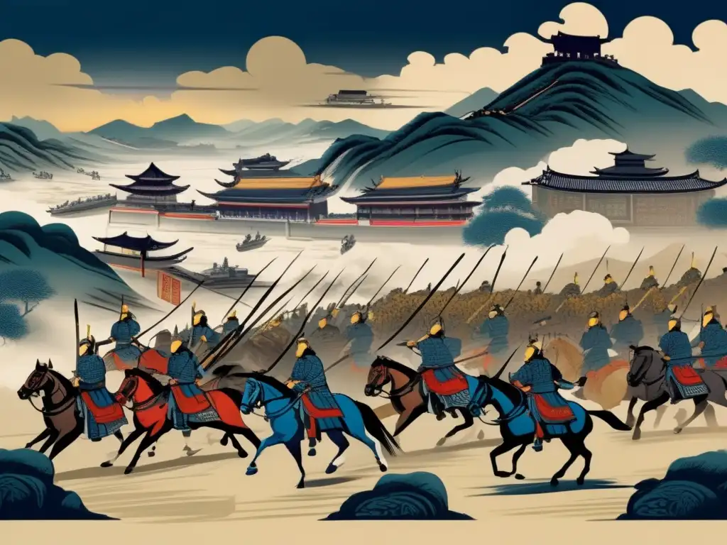 Un pergamino chino antiguo muestra estrategias de Sun Tzu en una ciudad moderna, uniendo sabiduría antigua con la actualidad