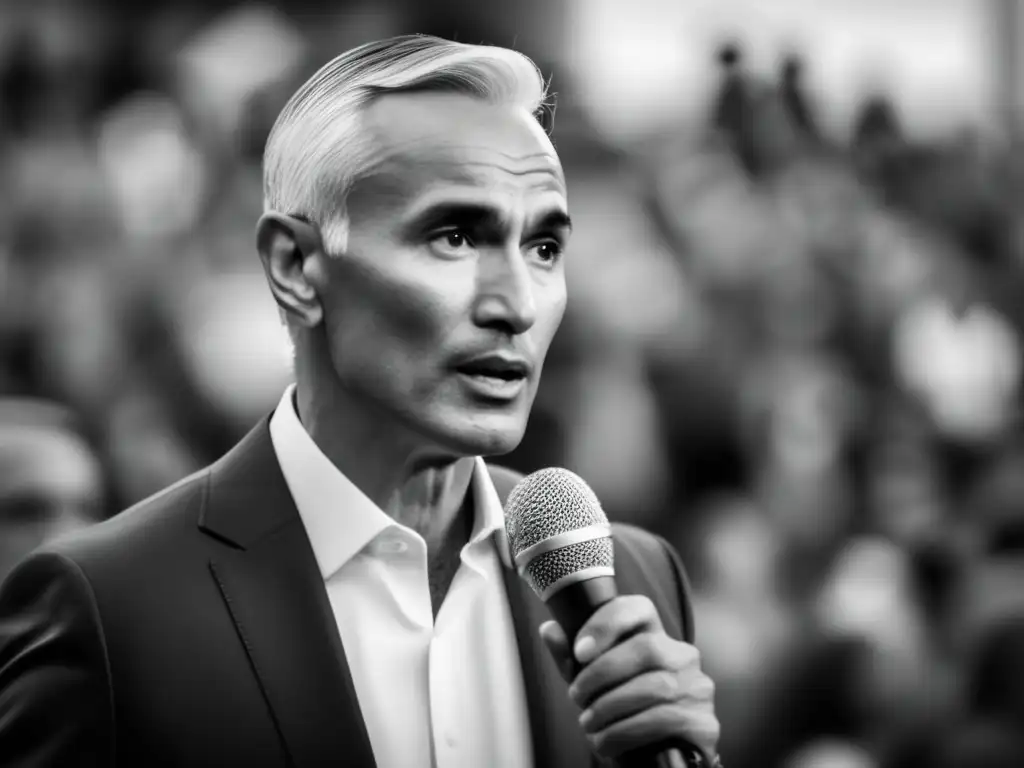 Jorge Ramos, periodismo sin miedo, habla apasionadamente frente a una multitud borrosa