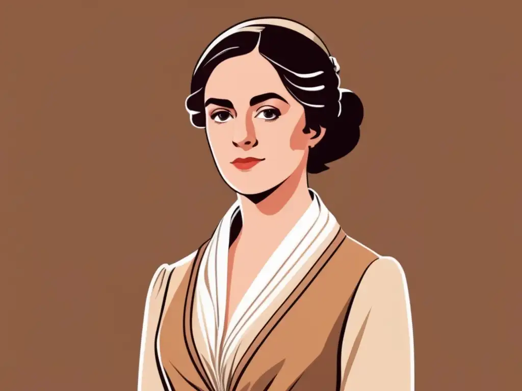 Elizabeth Bennet, personaje icónico de Jane Austen, irradia ironía y ingenio en una ilustración digital moderna y sofisticada