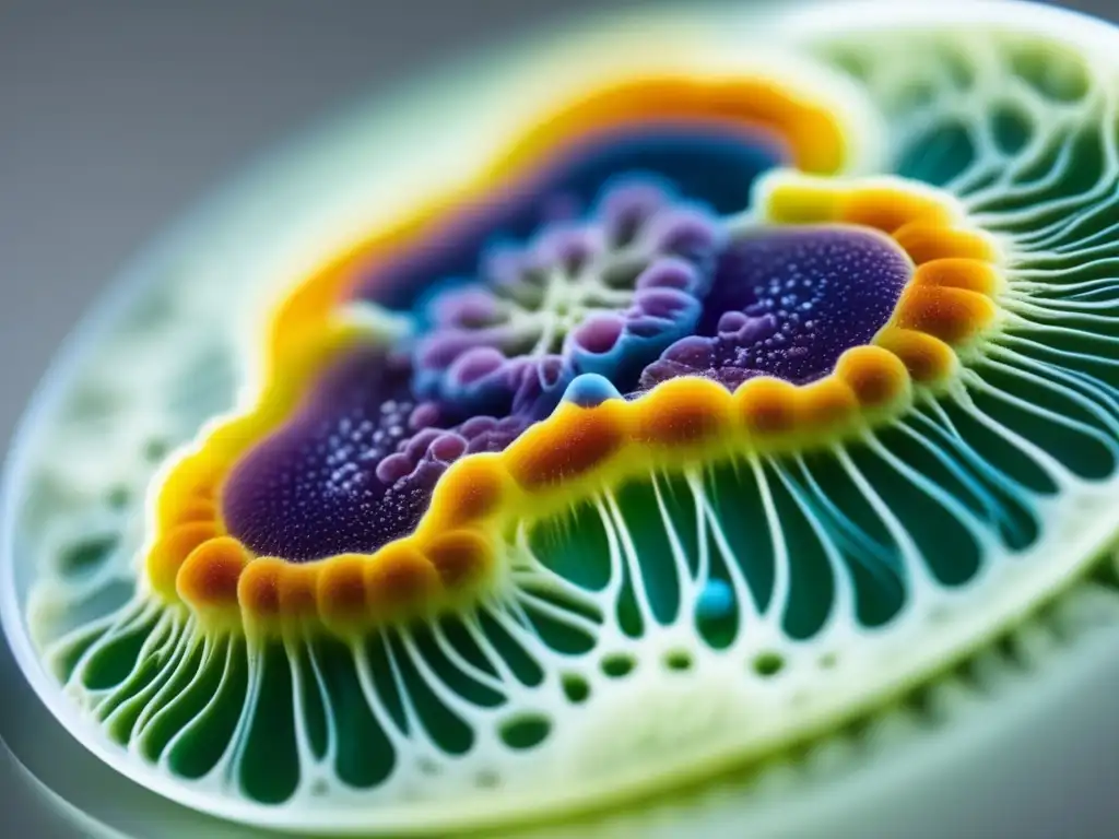 Un petri dish muestra el descubrimiento de la penicilina por Alexander Fleming en un patrón de moho colorido y abstracto