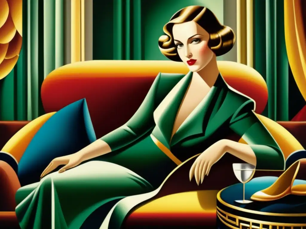 Una pintura detallada en 8k del estilo Art Déco de Tamara de Lempicka, capturando la esencia de su infancia en un ambiente glamouroso y lujoso