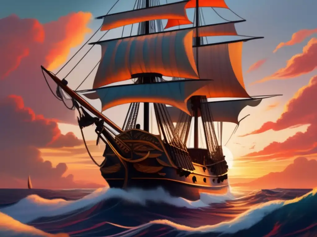 En la pintura digital de alta resolución, Cristóbal Colón contempla el horizonte desde la cubierta de su barco, reflejando determinación en su rostro