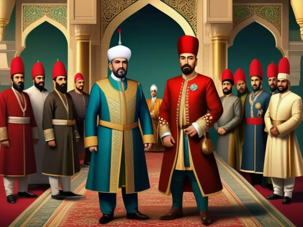 Pintura digital de Pargalı İbrahim Paşa junto a Suleiman el Magnífico, reflejando la opulencia del Imperio Otomano