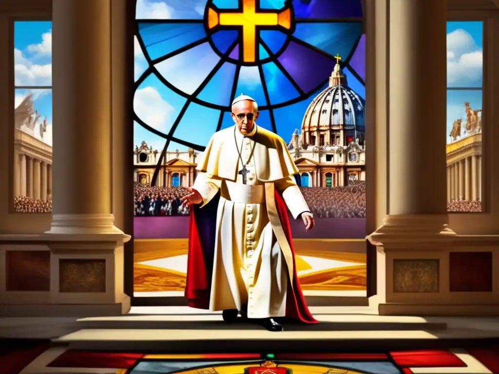 Pío XII en la Guerra: Pintura digital impactante Pintura digital de alta resolución que muestra al Papa Pío XII en el Vaticano durante la Segunda Guerra Mundial, destacando las controversias