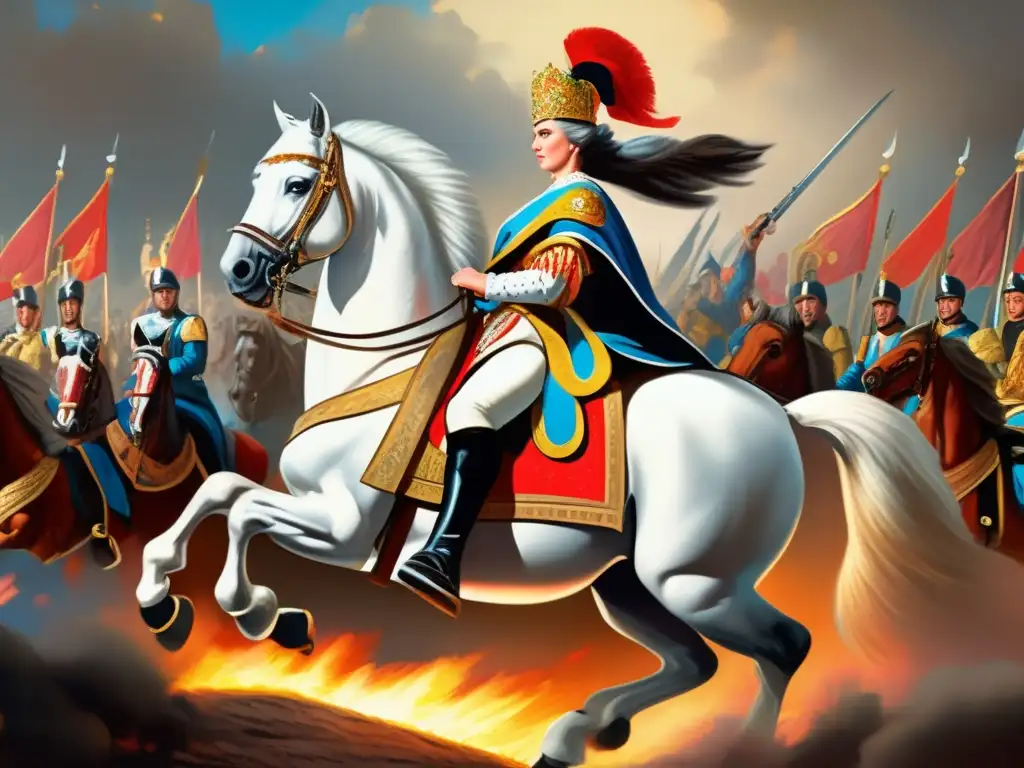 Una pintura de 8k muestra a la emperatriz Catalina la Grande liderando sus tropas en batalla contra el Imperio Otomano