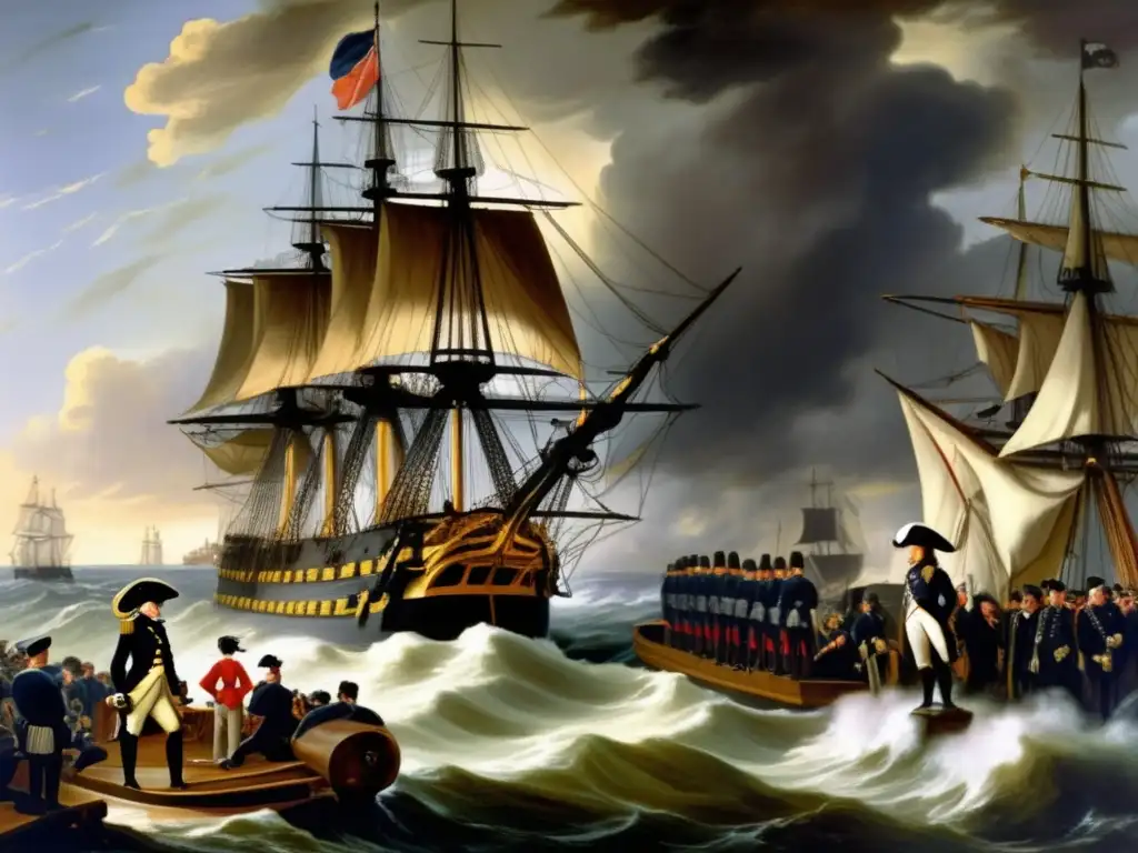 En la pintura, Horatio Nelson se prepara para la Batalla de Trafalgar