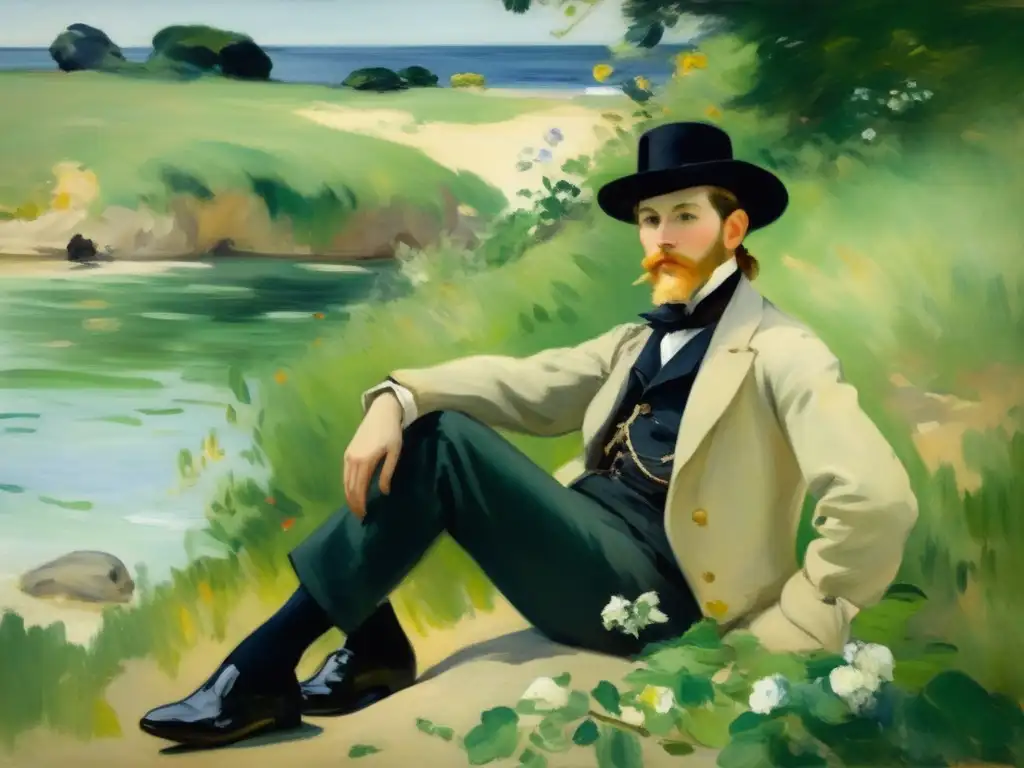 Una pintura impresionista de Berthe Morisot muestra a Eugène Manet en la Isla de Wight, con una atmósfera serena y una paleta de colores delicados