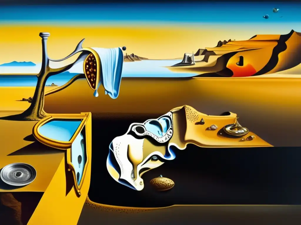 Una pintura surrealista de Salvador Dalí, con relojes derretidos en un paisaje desértico