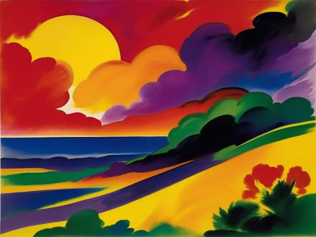 Una pintura vibrante y moderna de Emil Nolde, con pinceladas expresivas y una paleta de colores intensos