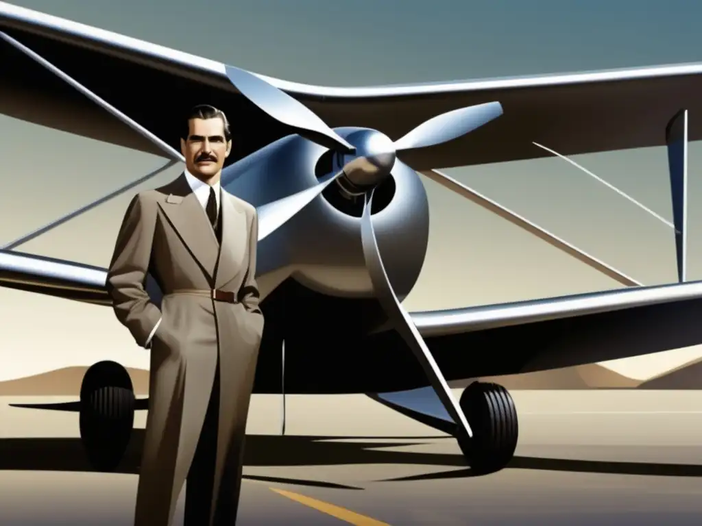 Howard Hughes, pionero de la aviación, posa junto a su innovador avión