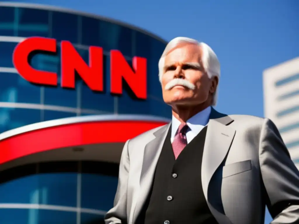 Ted Turner, pionero de los medios, frente a CNN, emana confianza y autoridad