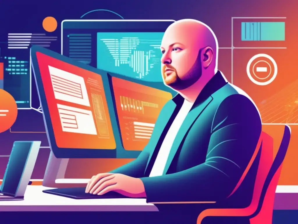 Marc Andreessen, pionero de los navegadores, concentrado en su estación de trabajo futurista