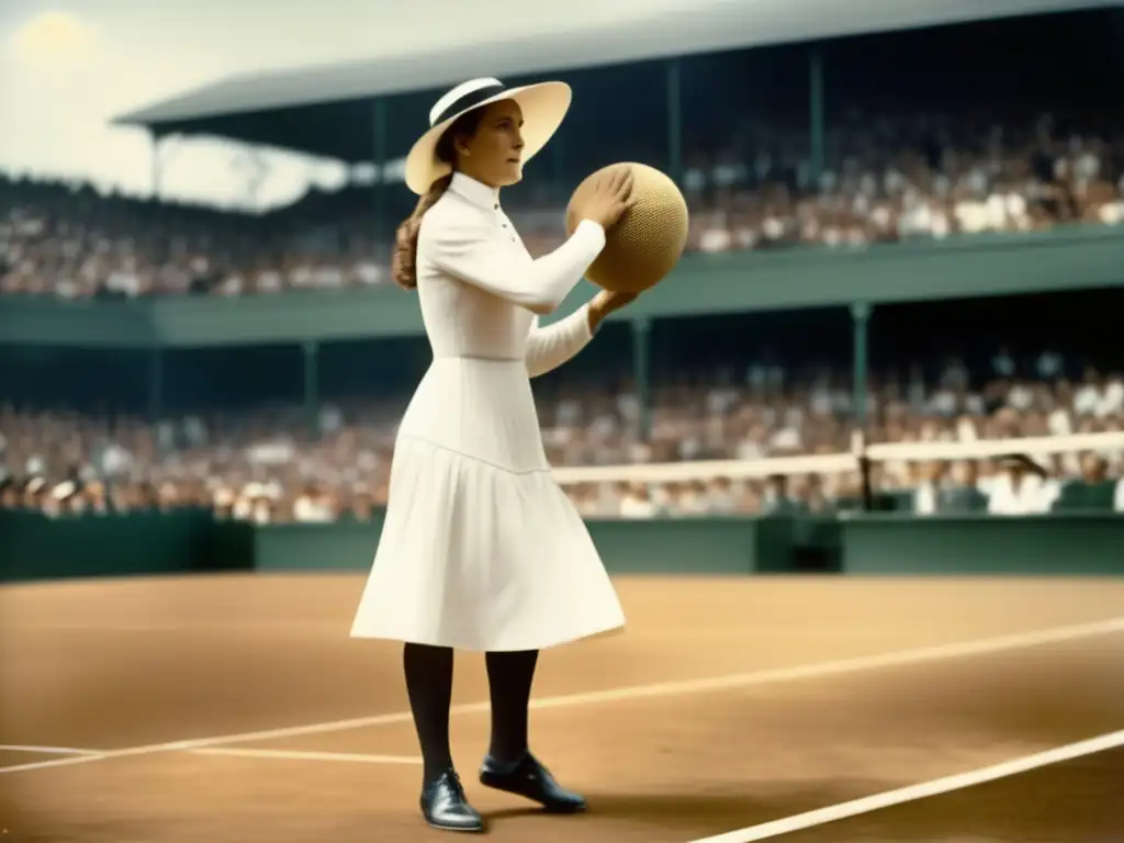 Charlotte Cooper se prepara para servir en la pista de tenis de los Juegos de 1900 en París