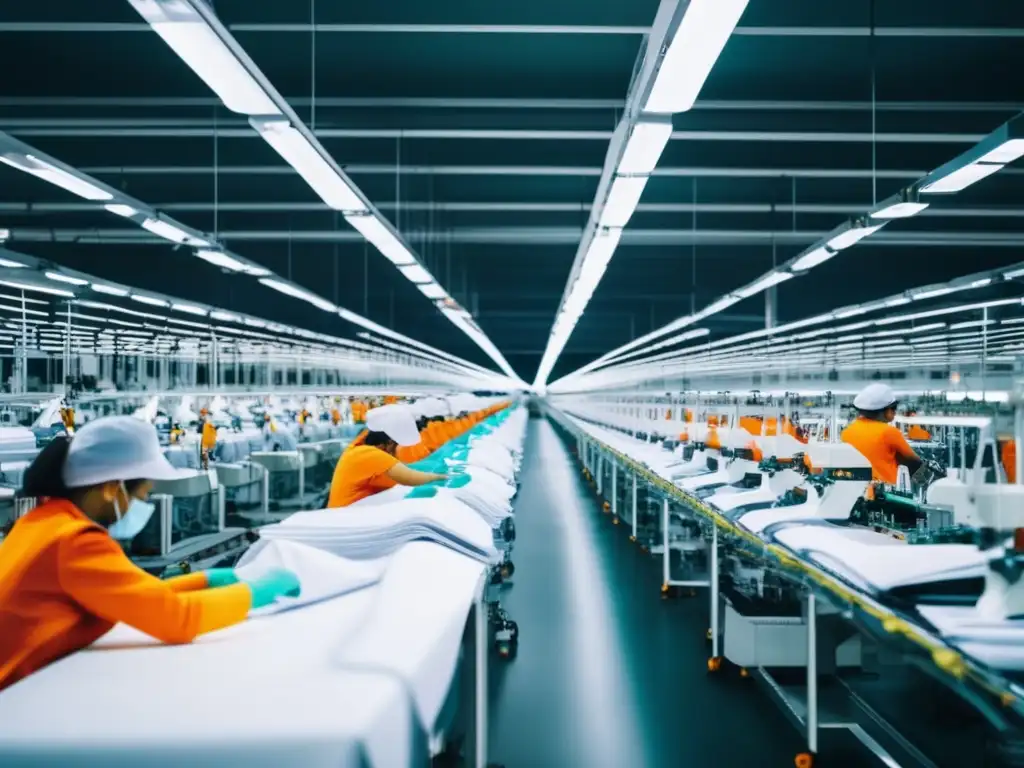 Una planta de fabricación de ropa de Inditex muestra maquinaria moderna y trabajadores ensamblando prendas con precisión