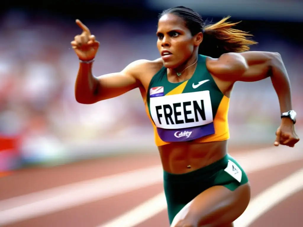 Cathy Freeman en plena carrera olímpica en los Juegos de Sydney 2000