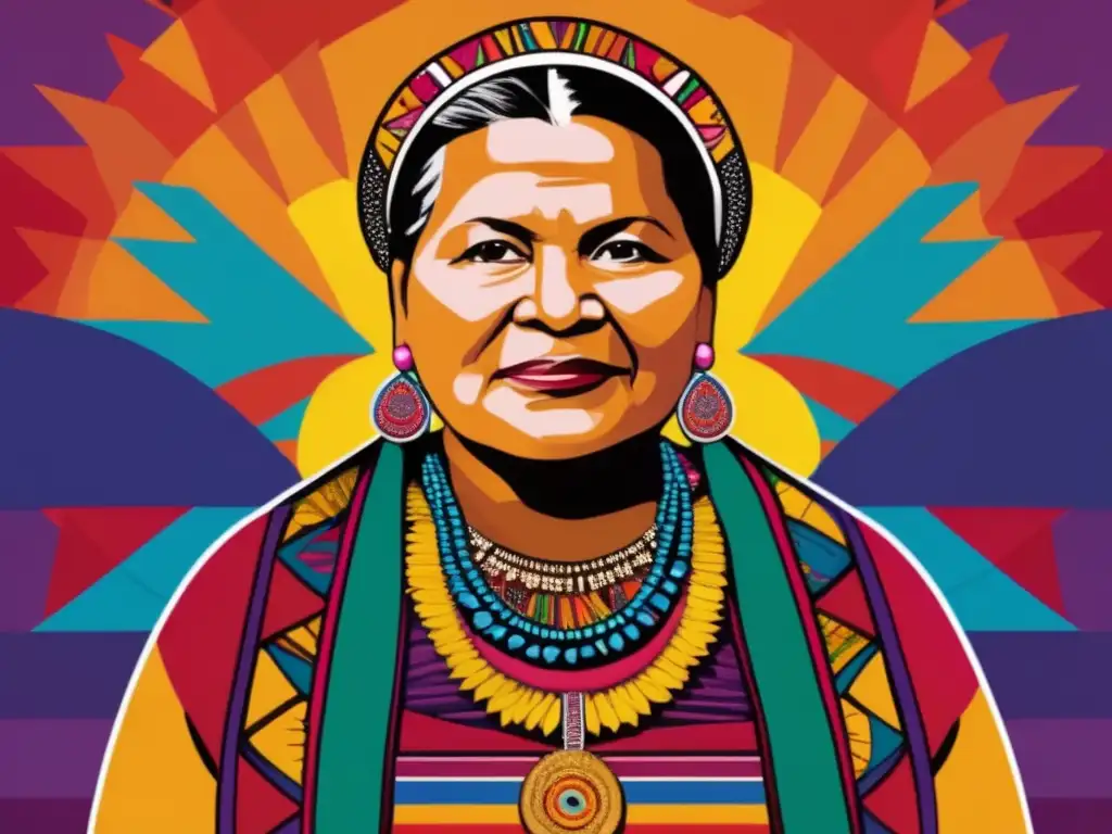 Una poderosa imagen de Rigoberta Menchú, representando la fuerza y la lucha por la justicia social