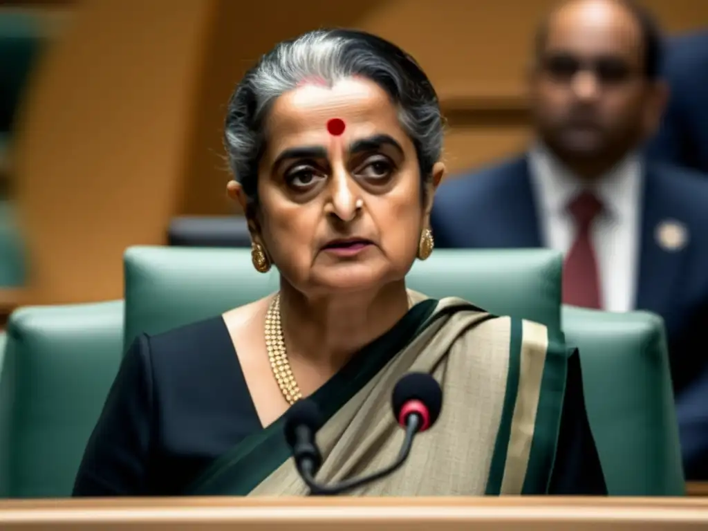 Con determinación, Indira Gandhi pronuncia un poderoso discurso en la ONU, la bandera de la India ondea detrás