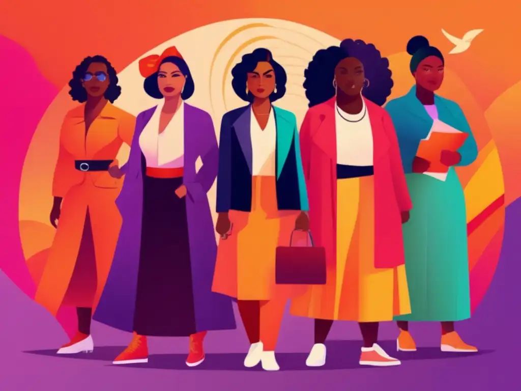 Un poderoso mural digital que muestra a activistas femeninas destacadas en la historia, unidas en solidaridad y determinación