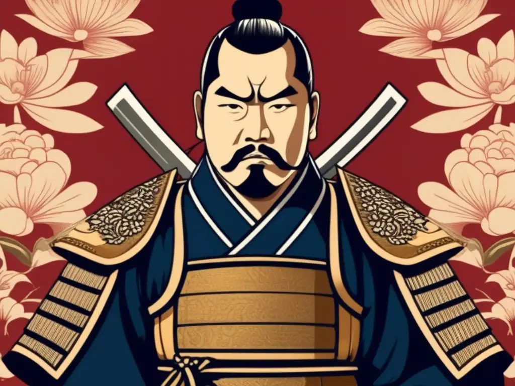 Un poderoso retrato digital detallado de Saigō Takamori, destacando su armadura samurái y katana