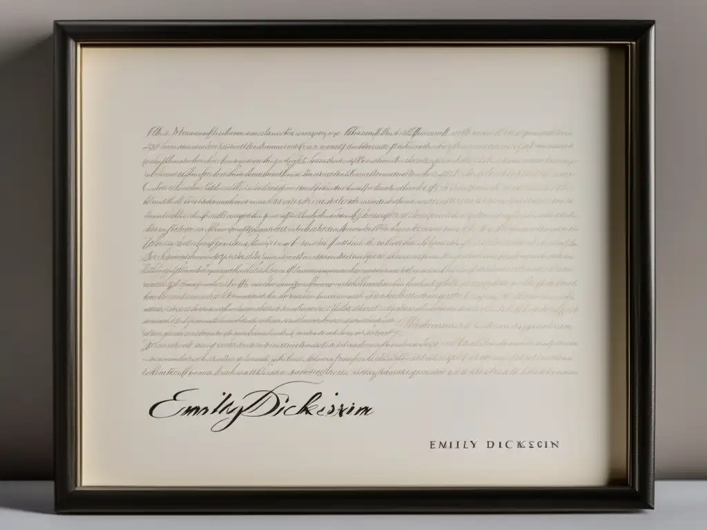 Un poema manuscrito de Emily Dickinson, con elegante caligrafía y sutiles detalles en tinta