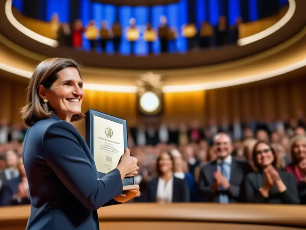 Esther Duflo recibe el Premio Nobel de Economía, rodeada de un público diverso que la aplaude