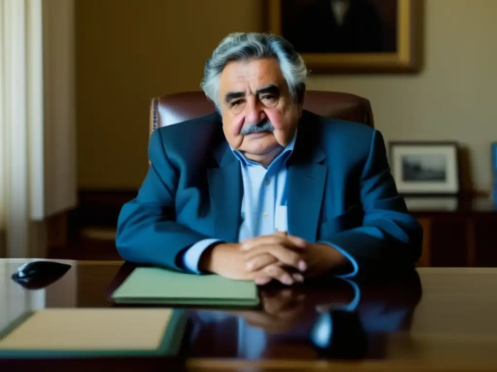 Biografía de José Mujica: El presidente austero reflexiona en su despacho con muebles simples, mirando por la ventana con humildad y calma