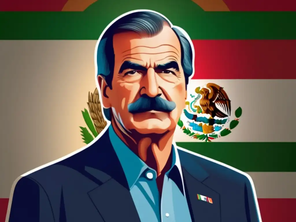 Vicente Fox liderazgo presidente México cambio democrático, poderosa imagen con colores vibrantes de la bandera mexicana