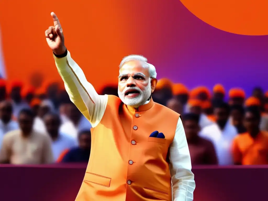 El primer ministro de India, Narendra Modi, dirige una multitud apasionada en un vibrante mitin político