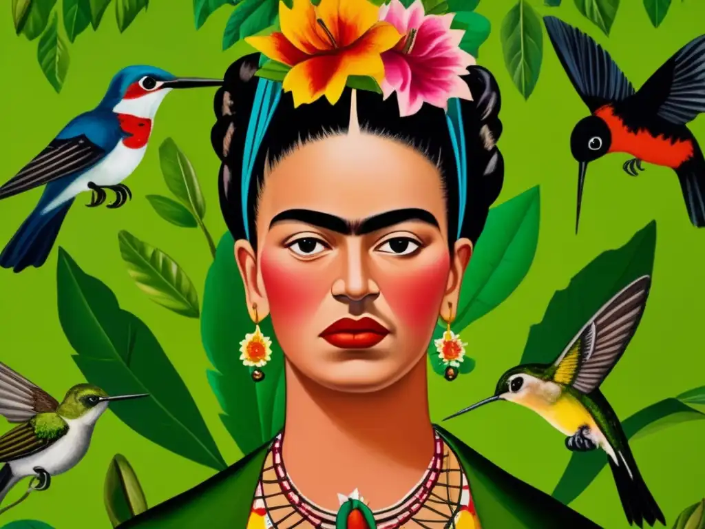 Un primer plano de 'Autorretrato con collar de espinas' de Frida Kahlo