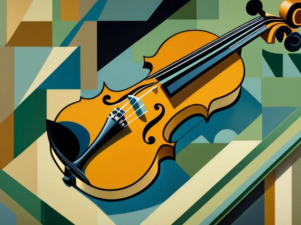 Un primer plano de alta resolución de la icónica pintura cubista 'Violín y tablero de damas' de Juan Gris, resaltando los detalles intrincados de las formas geométricas y la innovadora composición del artista