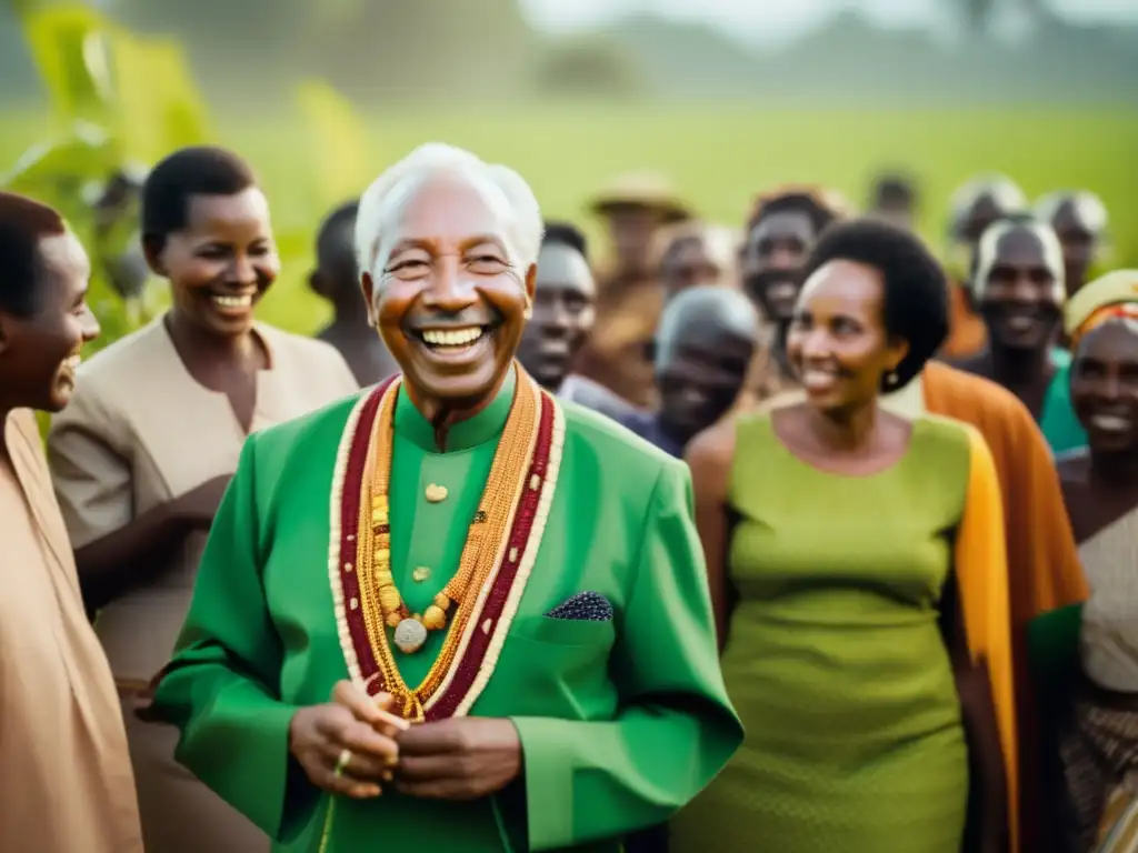 Julius Nyerere, el primer presidente de Tanzania, sonríe en un campo rodeado de exuberante vegetación