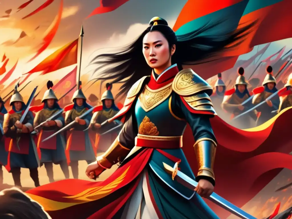 La Princesa Pingyang: Heroína de batalla en 8k La Princesa Pingyang lidera valientemente a sus tropas en la batalla, mostrando heroísmo y determinación