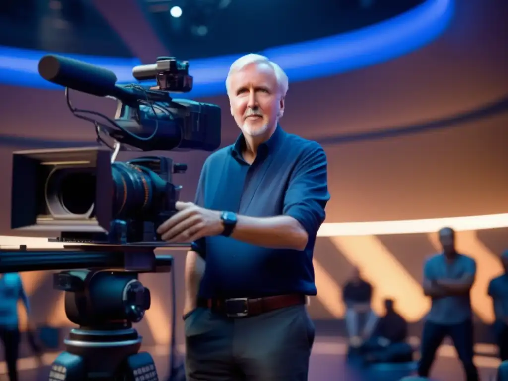 James Cameron dirige una producción futurista, rodeado de tecnología avanzada y un equipo apasionado