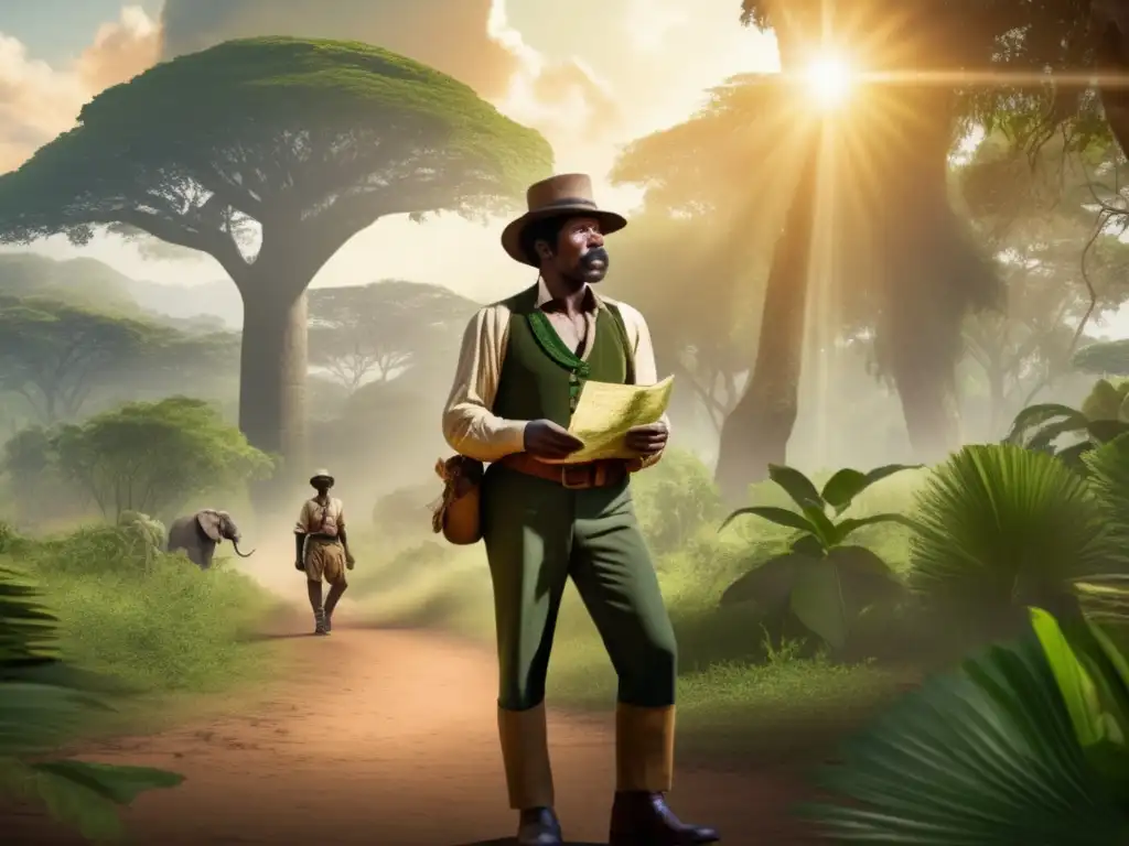 En la profunda África, el médico misionero David Livingstone destaca entre exuberante vegetación