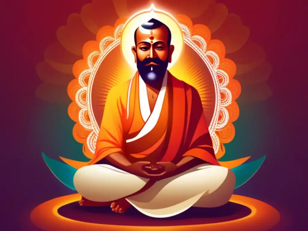 Sri Ramakrishna en profunda meditación, rodeado de luz radiante
