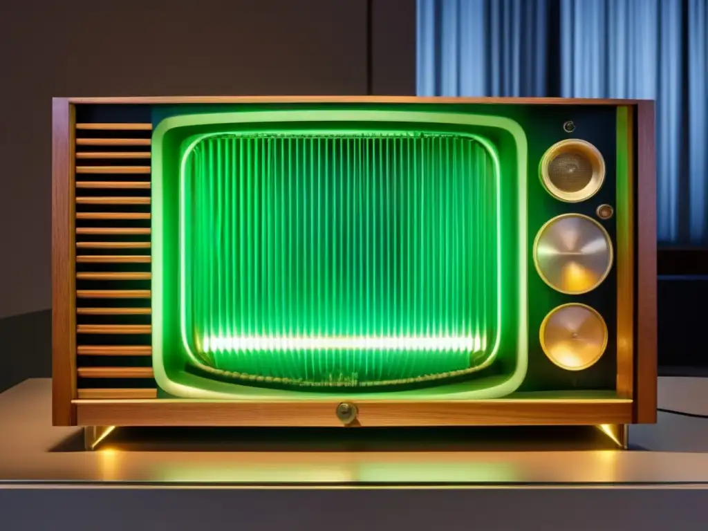 El prototipo de la primera televisión de John Logie Baird, con intrincados cables y tubos, emite una suave luz