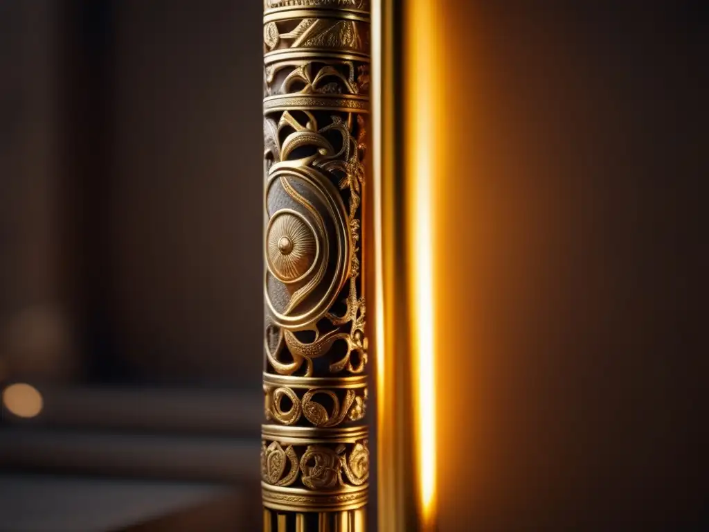 Una rama dorada Frazer con símbolos de religión, magia y naturaleza, iluminada por una luz etérea y envuelta en misterio ancestral