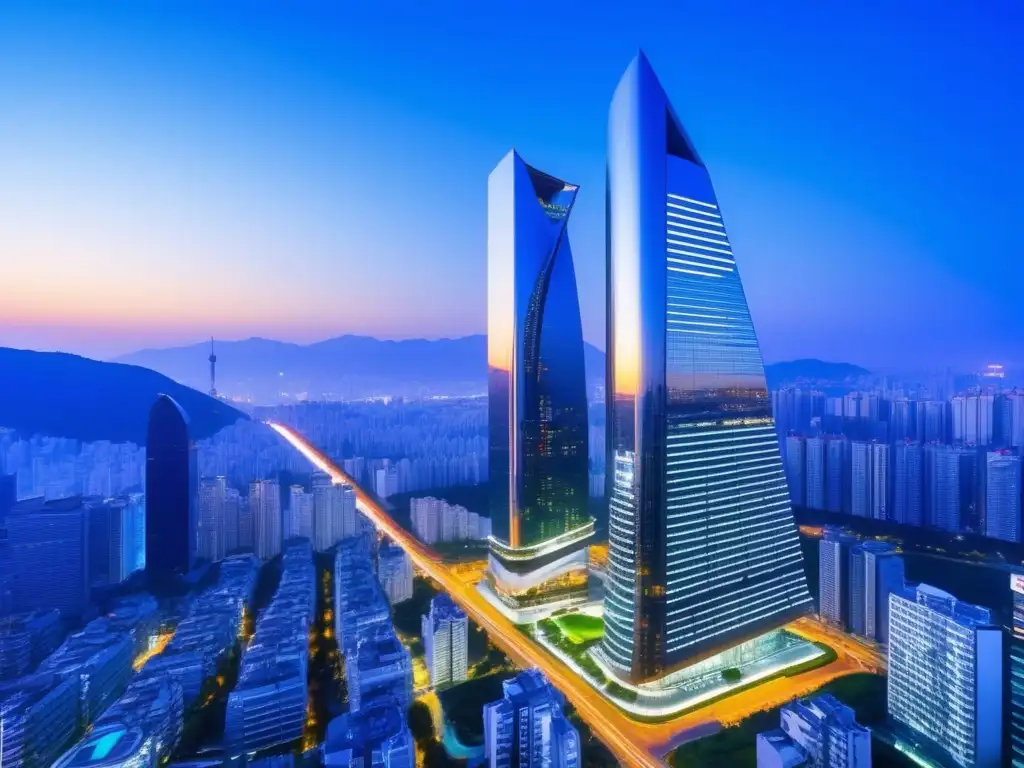 Un rascacielos ultramoderno en Seúl, Corea del Sur